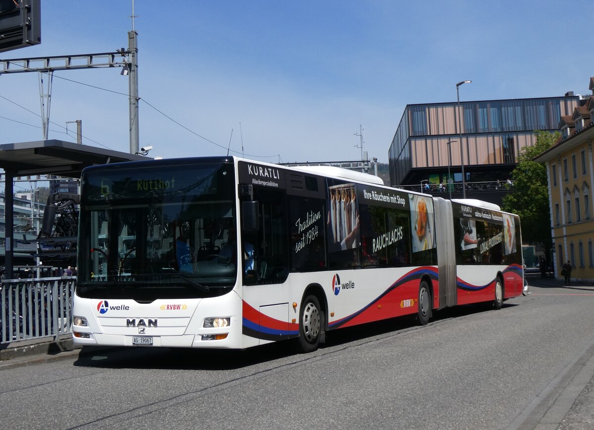 (261'187) - Inderm�hle, Rekingen - Nr. 129/AG 19'067 - MAN am 12. April 2024 beim Bahnhof Baden