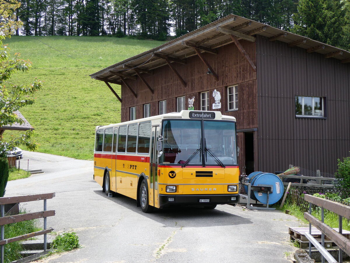 (263'197) - Kolb, Grasswil - Nr. 3/BE 93'915 - Saurer/R&J (ex Schmocker, Stechelberg Nr. 3/PID 2409; ex Schmocker, Stechelberg Nr. 1; ex Gertsch, Stechelberg Nr. 1) am 26. Mai 2024 in D�rrenroth, Horn