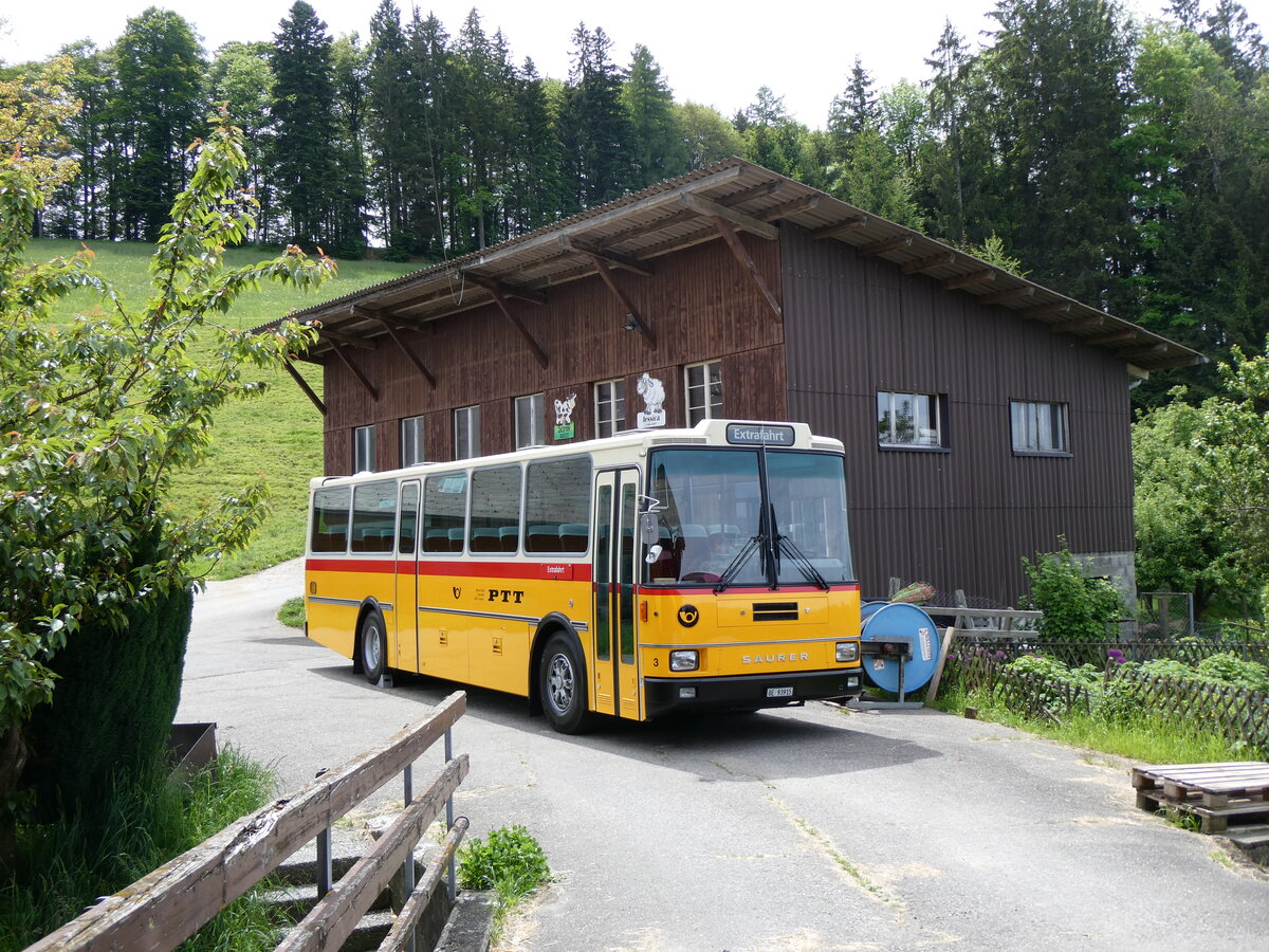 (263'198) - Kolb, Grasswil - Nr. 3/BE 93'915 - Saurer/R&J (ex Schmocker, Stechelberg Nr. 3/PID 2409; ex Schmocker, Stechelberg Nr. 1; ex Gertsch, Stechelberg Nr. 1) am 26. Mai 2024 in D�rrenroth, Horn