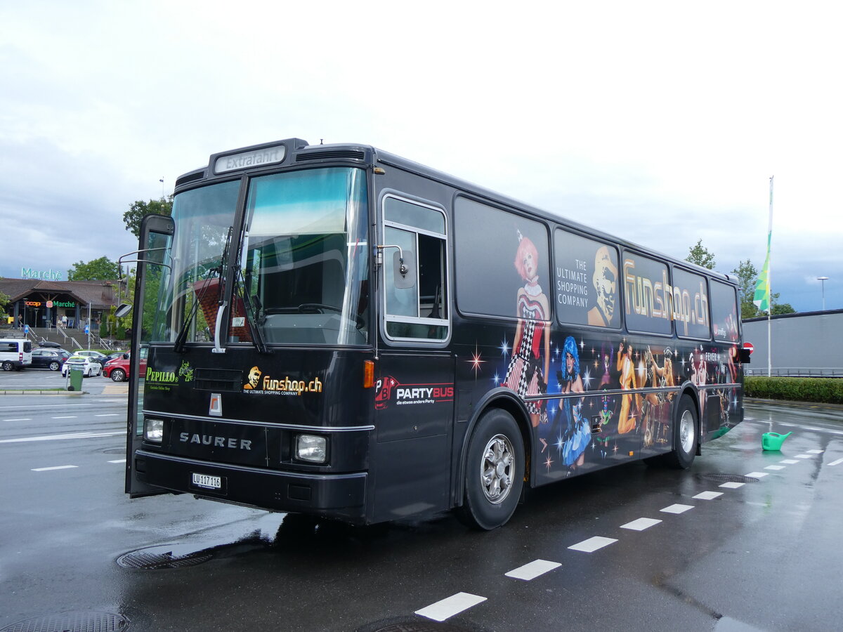(263'926) - Party-Bus, Grosswangen - LU 117'116 - Saurer/R&J (ex Wohlgemuth, Hochwald) am 22. Juni 2024 in Rothenburg, Luzerner Rastst�tte