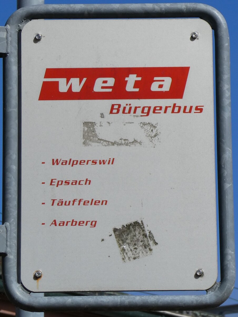 (266'674) - weta-Haltestellenschild - T�uffelen, Bahnhof - am 6. September 2024