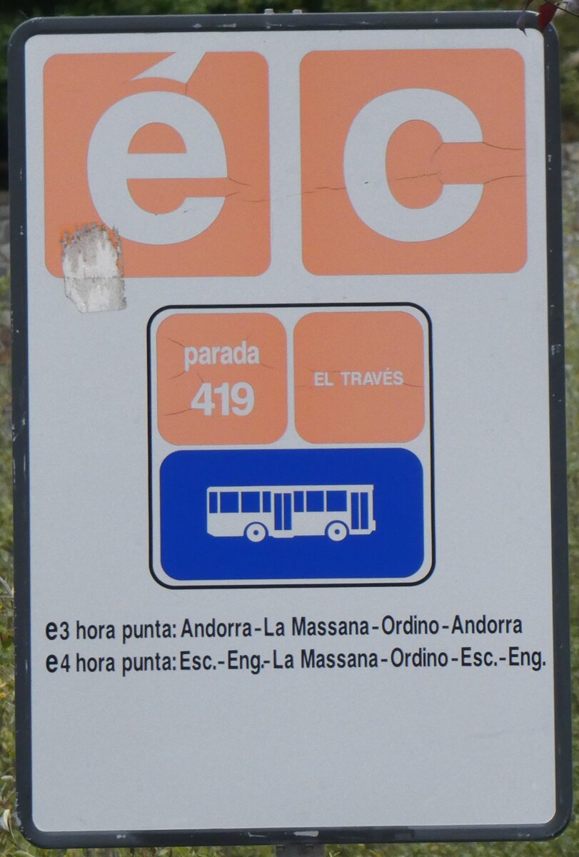 (267'240) - Andorra-Haltestellenschild - La Massana, El Trav�s - am 18. September 2024