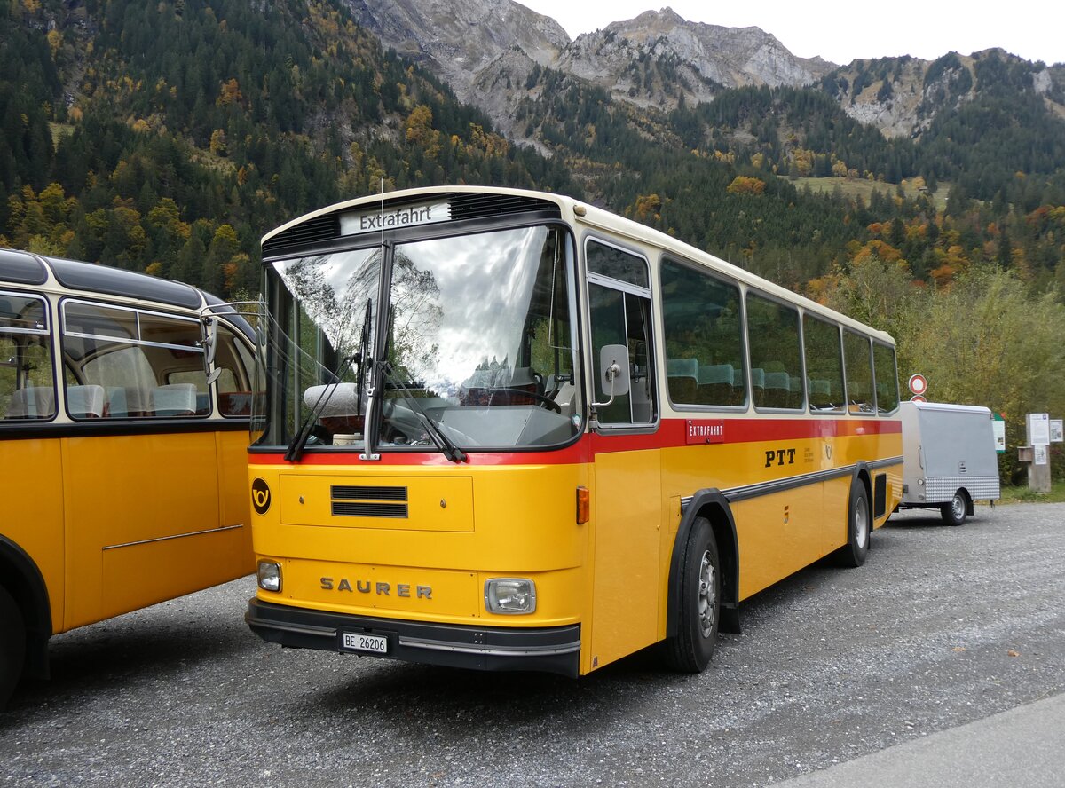 (268'058) - Schmid, Th�rishaus - BE 26'206 - Saurer/T�scher (ex P 24'244) am 12. Oktober 2024 in Kiental, Tschingelsee
