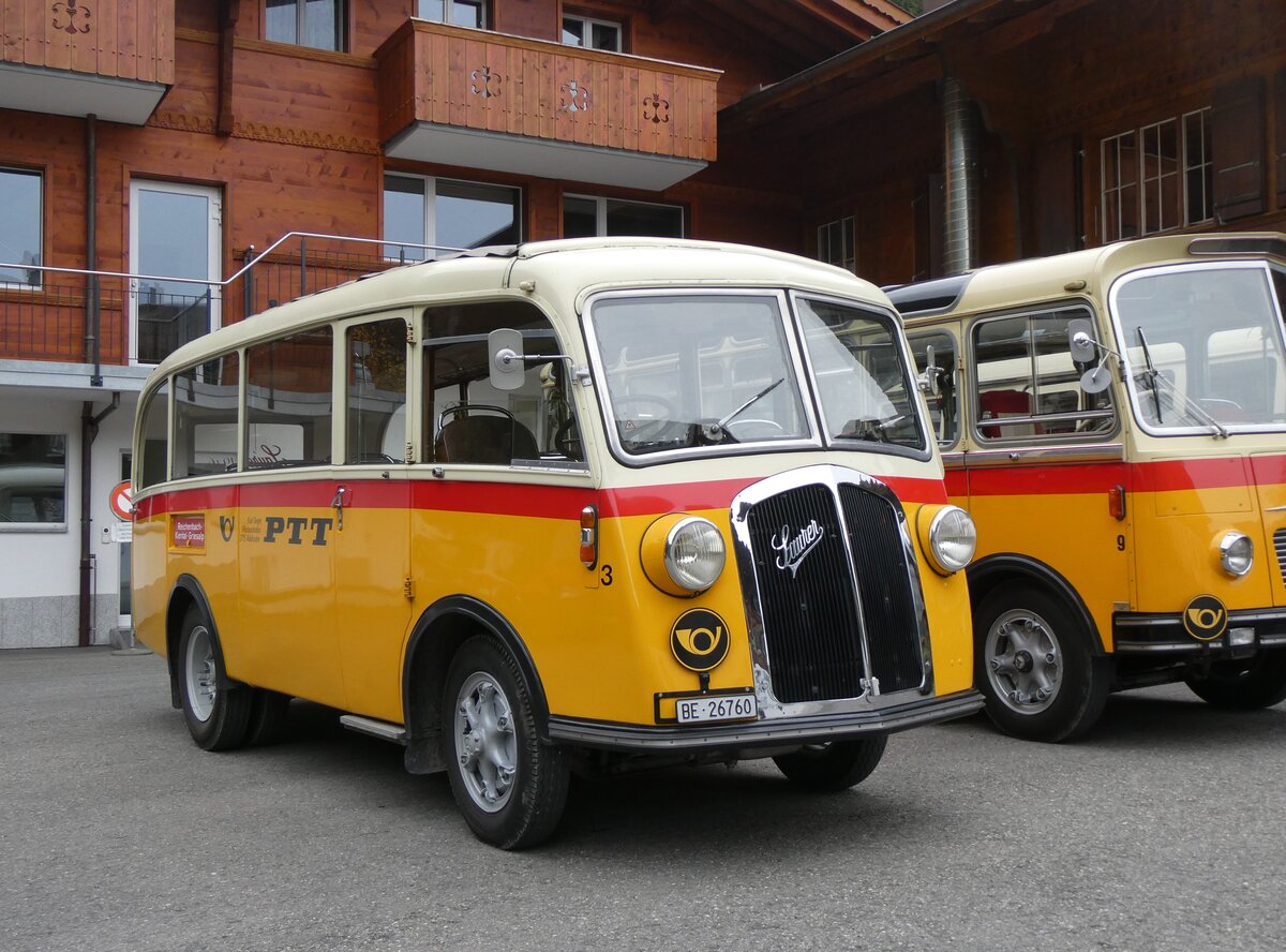 (268'143) - Schmid, Th�rishaus - Nr. 3/BE 26'760 - Saurer/Gangloff (ex Geiger, Adelboden Nr. 3) am 12. Oktober 2024 auf der Griesalp