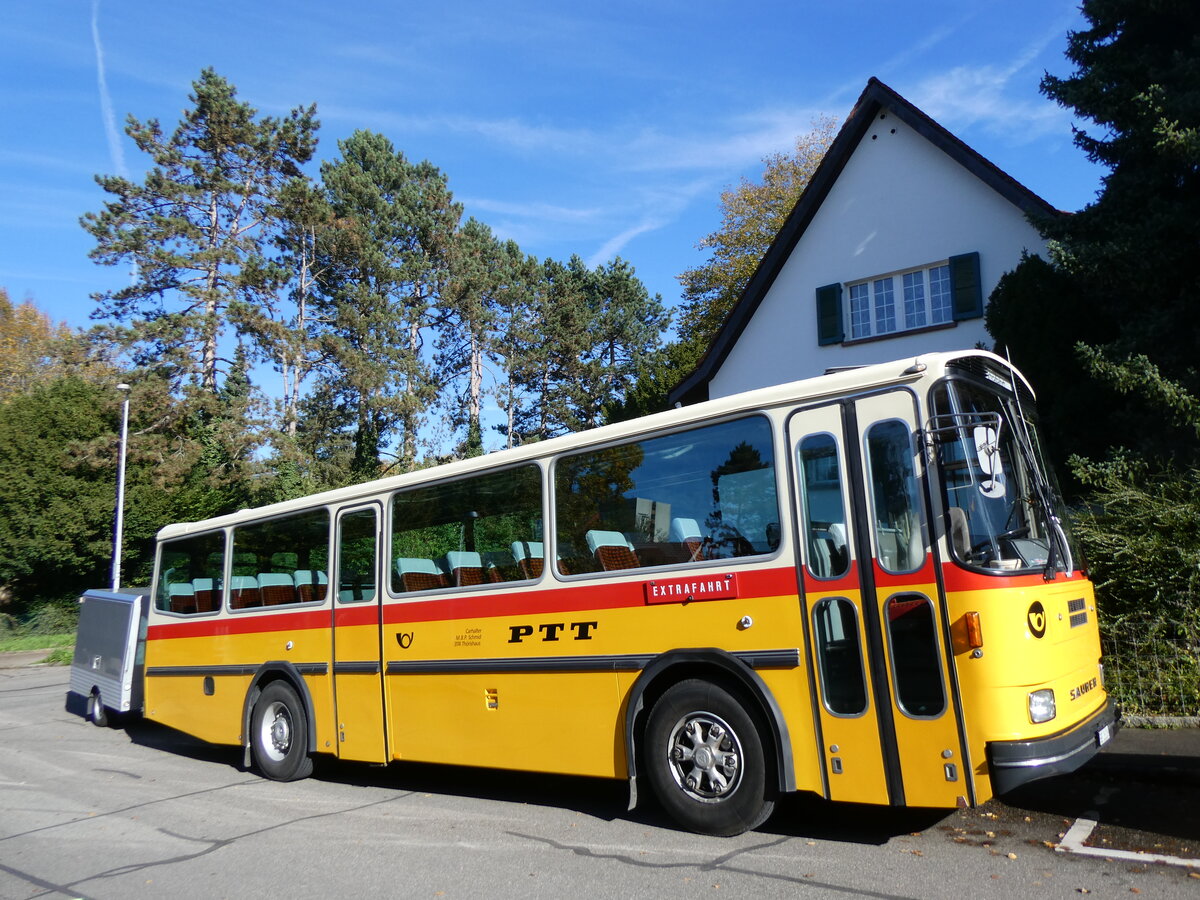 (268'436) - Schmid, Th�rishaus - BE 26'206 - Saurer/T�scher (ex P 24'244) am 25. Oktober 2024 in Bottmingen, Astershagstrasse