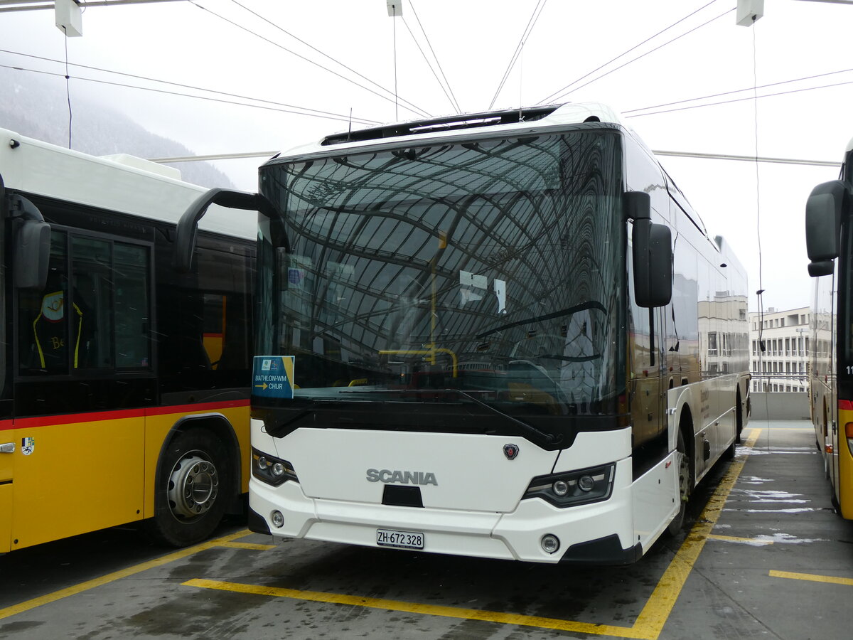 (271'974) - Rapold, Rheinau - ZH 672'328 - Scania (ex PostAuto Nordschweiz PID 11'903) am 14. Februar 2025 in Chur, Postautostation