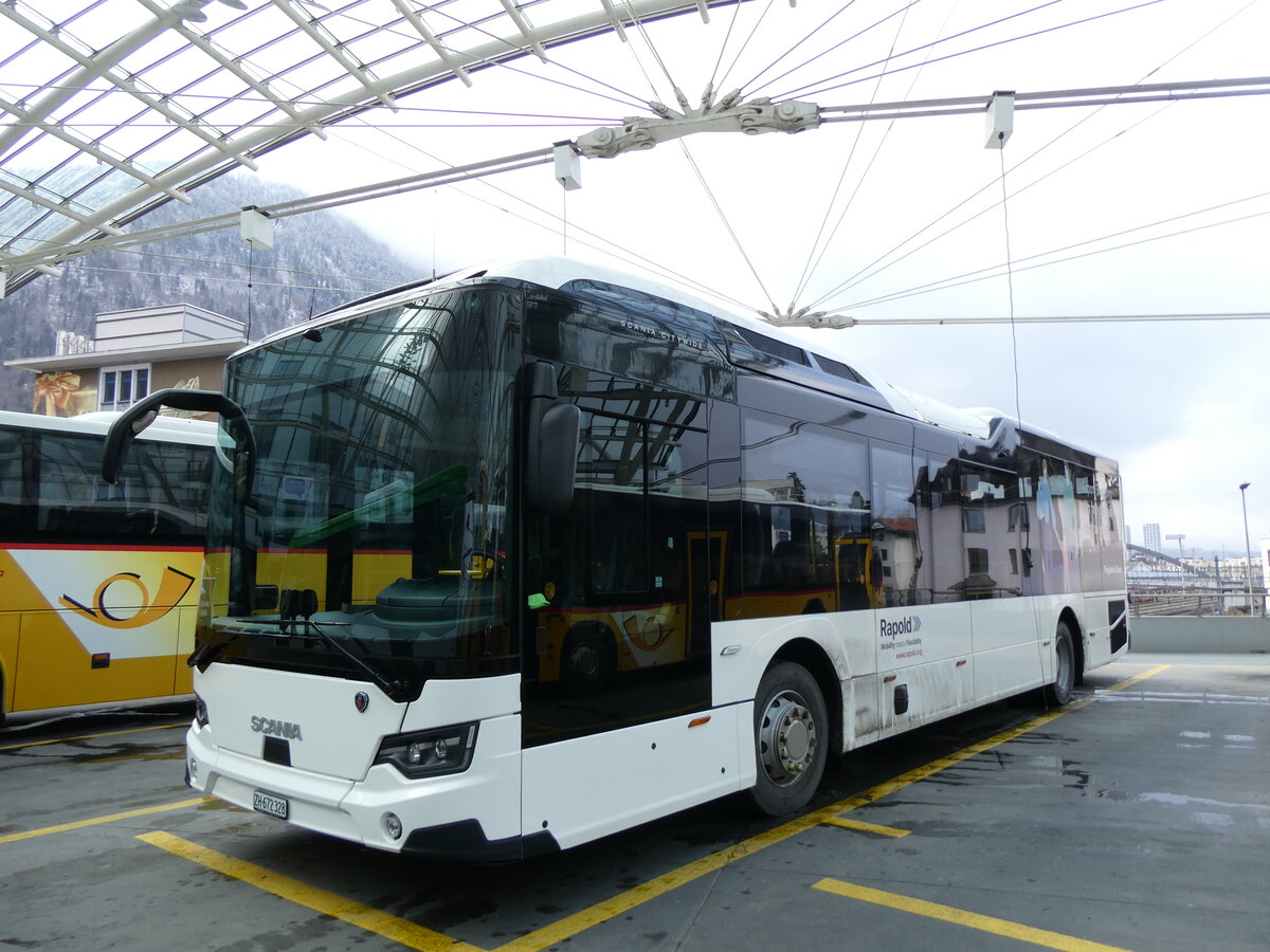 (271'987) - Rapold, Rheinau - ZH 672'328 - Scania (ex PostAuto Nordschweiz PID 11'903) am 14. Februar 2025 in Chur, Postautostation