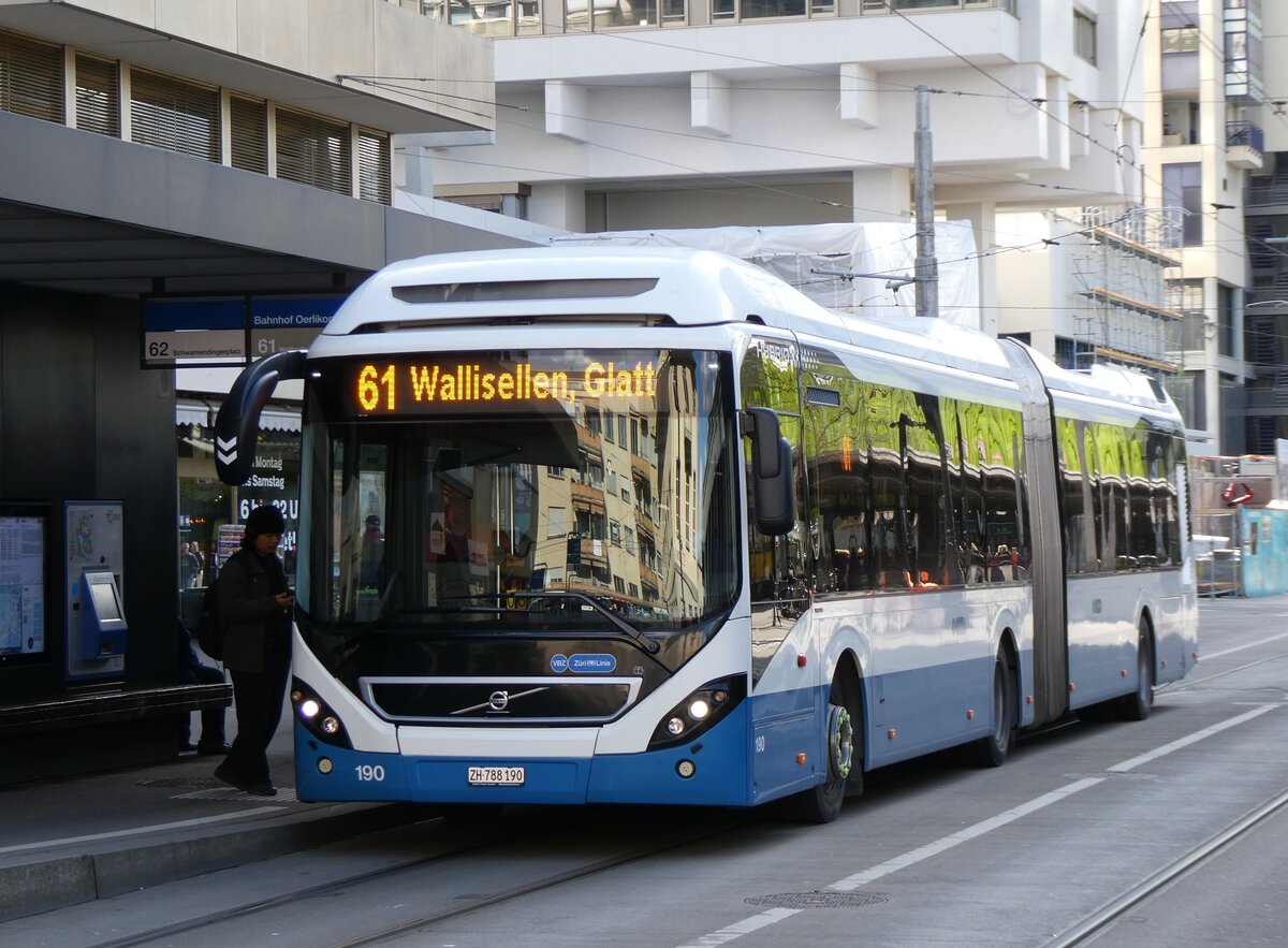 (273'163) - VBZ Z�rich - Nr. 190/ZH 788'190 - Volvo am 24. M�rz 2025 beim Bahnhof Z�rich Oerlikon