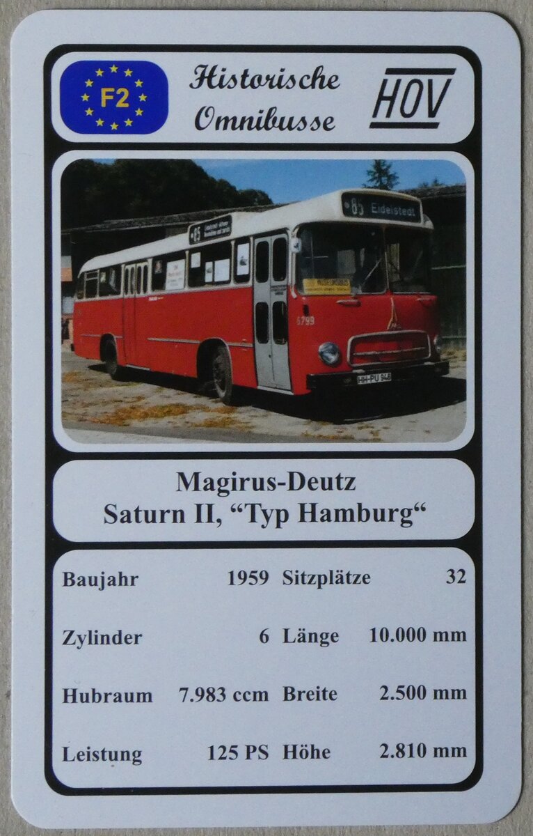 (274'091) - Quartett-Spielkarte mit Magirus-Deutz Saturn II,  Typ Hamburg  von 1959 am 20. April 2025 in Thun