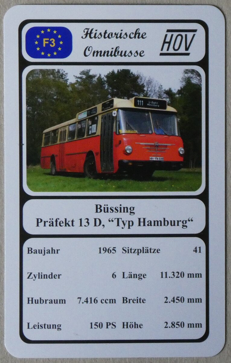 (274'092) - Quartett-Spielkarte mit B�ssing Pr�fekt 13 D,  Typ Hamburg  von 1965 am 20. April 2025 in Thun