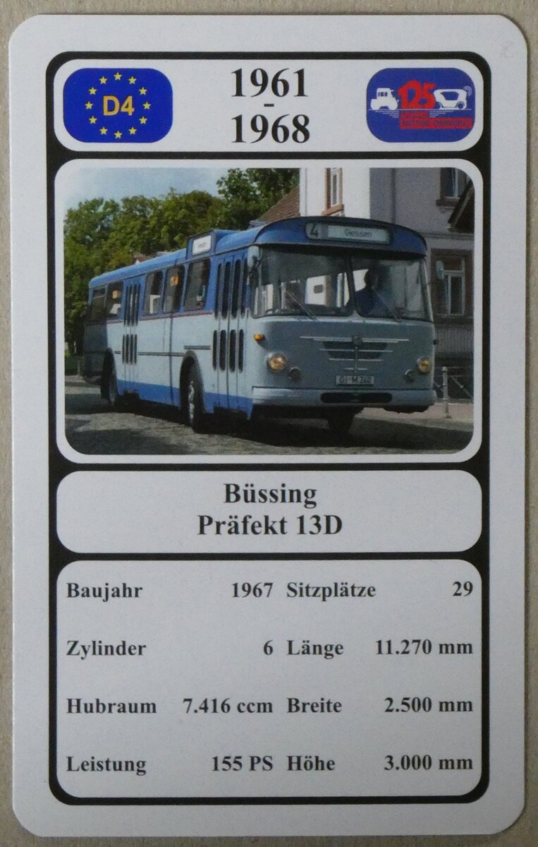 (276'209) - Quartett-Spielkarte mit B�ssing Pr�fekt 13D von 1967 am 2. Juni 2025 in Thun