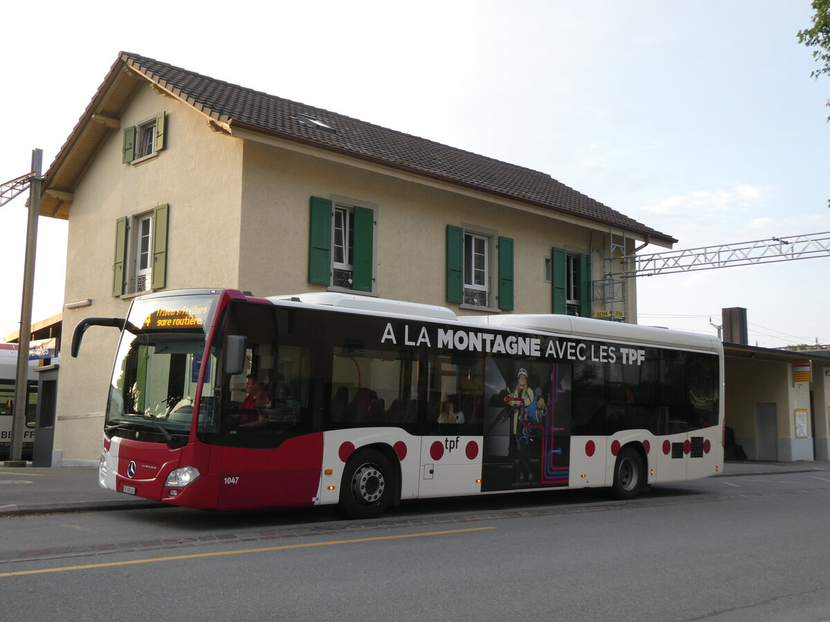 (276'554) - TPF Fribourg - Nr. 1047/FR 300'240 - Mercedes (ex Nr. 611/Wieland, Murten Nr. 75) am 12. Juni 2025 beim Bahnhof Avenches
