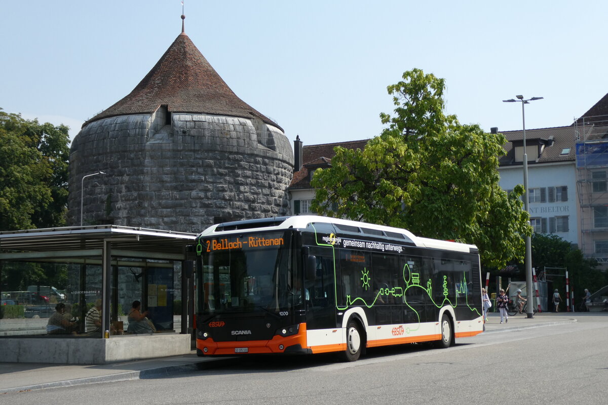 (278'951) - BSU Solothurn - Nr. 1200/SO 195'100 - eScania (ex Nr. 100) am 16. August 2025 in Solothurn, Amthausplatz