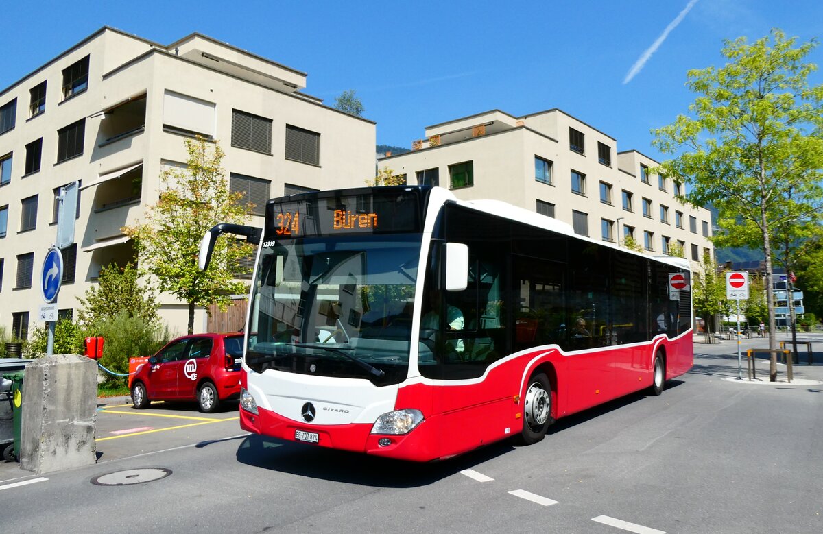 (279'214) - PostAuto Bern - BE 707'874/PID 12'319 - Mercedes (ex Wiener Linien, A-Wien Nr. 8163) am 19. August 2025 beim Bahnhof Stans