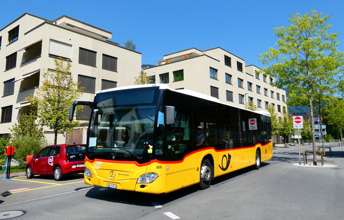 (279'220) - PostAuto Zentralschweiz - Nr. 509/NW 5107/PID 10'846 - Mercedes (ex Nr. 59; ex Nr. 12; ex Thepra, Stans Nr. 12) am 19. August 2025 beim Bahnhof Stans