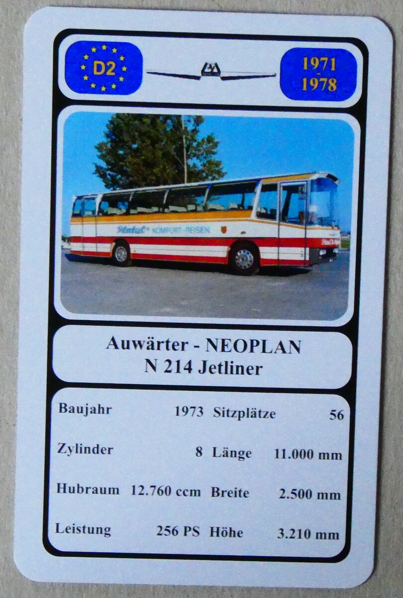 (279'333) - Quartett-Spielkarte mit Auw�rter - NEOPLAN N 214 Jetliner von 1974 am 24. August 2025 in Thun