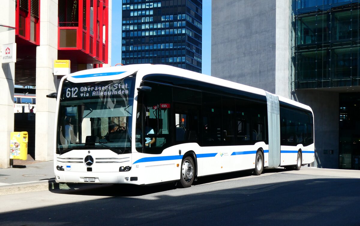 (279'444) - ZVB Zug - Nr. 82/ZG 88'082 - eMercedes am 26. August 2025 beim Bahnhof Zug
