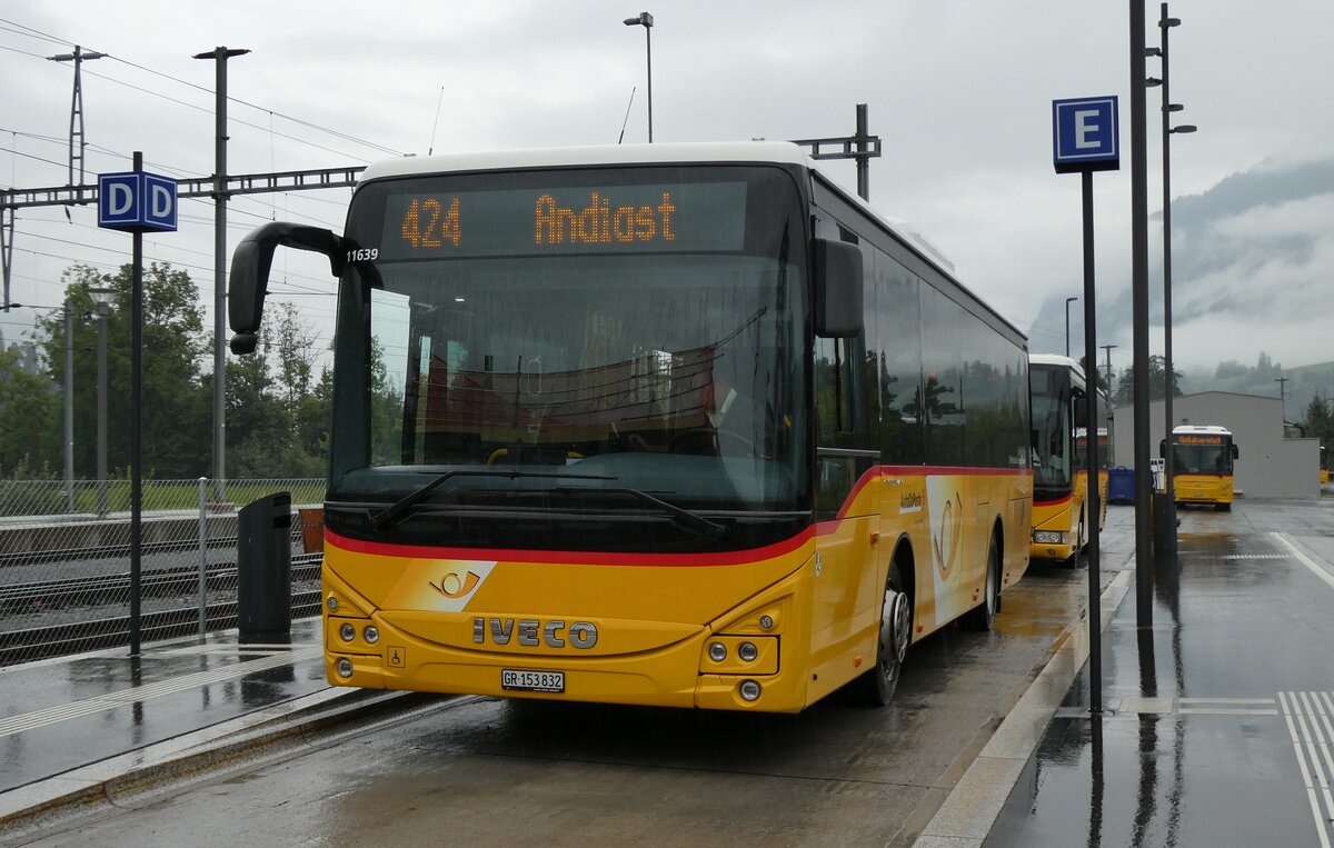 (280'108) - PostAuto Graub�nden - GR 153'832/PID 11'639 - Iveco (ex Nr. 7; ex Fontana, Ilanz Nr. 7) am 9. September 2025 beim Bahnhof Ilanz