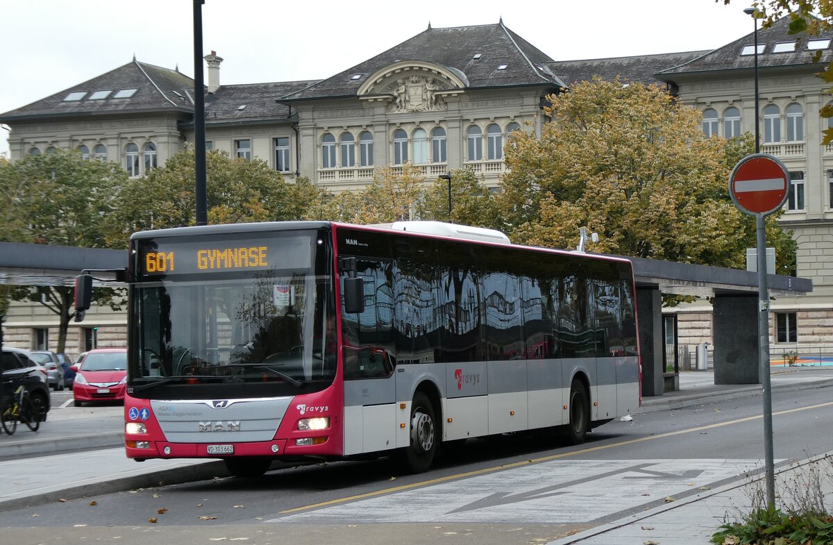 (281'265) - TRAVYS Yverdon - Nr. 232/VD 303'662 - MAN am 11. Oktober 2025 beim Bahnhof Yverdon