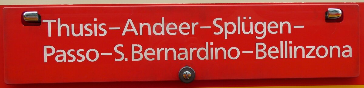 (281'382) - Routentafel - Thusis-Andeer-Spl�gen-Passo-S.Bernardino-Bellinzona - am 12. Oktober 2025 in Schwarzenberg, R�ssli