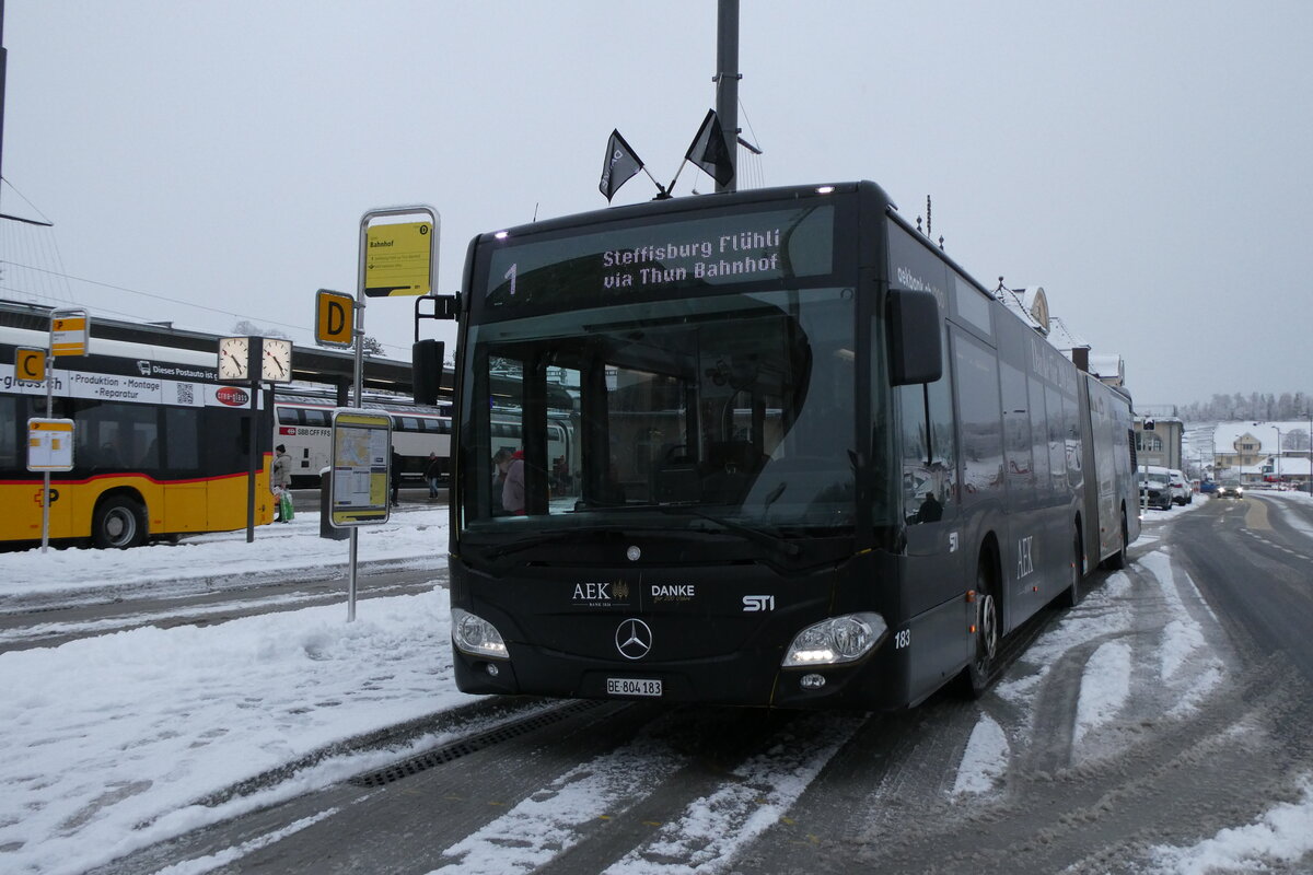 (284'125) - STI Thun - Nr. 183/BE 804'183 - Mercedes am 10. Januar 2026 beim Bahnhof Spiez