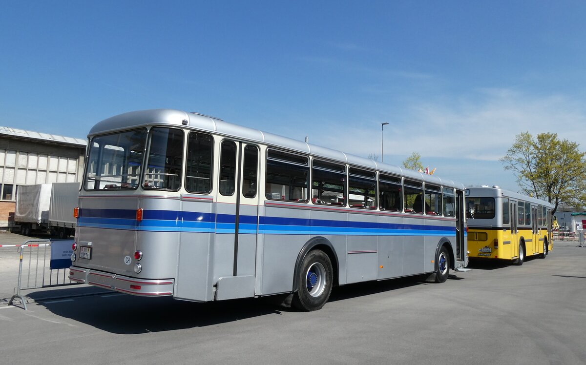 (286'103) - Borer, Neuhausen - SH 12'578 - Saurer/T�scher (ex Sch�ttler, D-K�ln; ex Braun, D-M�nster; ex Schmid, Hemishofen; ex Br�tsch, B�ttenhard; ex ASS Schleitheim Nr. 8) am 11. April 2026 in Schaffhausen, Regionalbusgarage VBSH