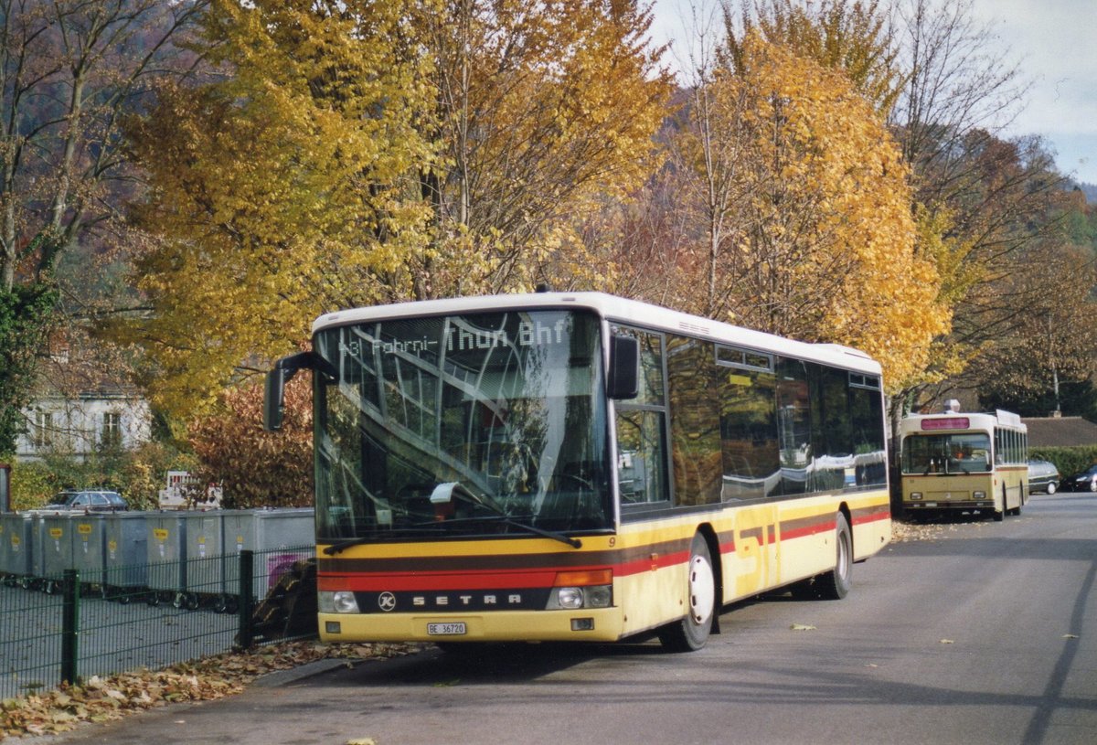 (AE 34) - Aus dem Archiv: STI Thun - Nr. 9/BE 36'720 - Setra (ex AvH Heimenschwand Nr. 9) am 10. November 2003 bei der Schiffl�ndte Thun