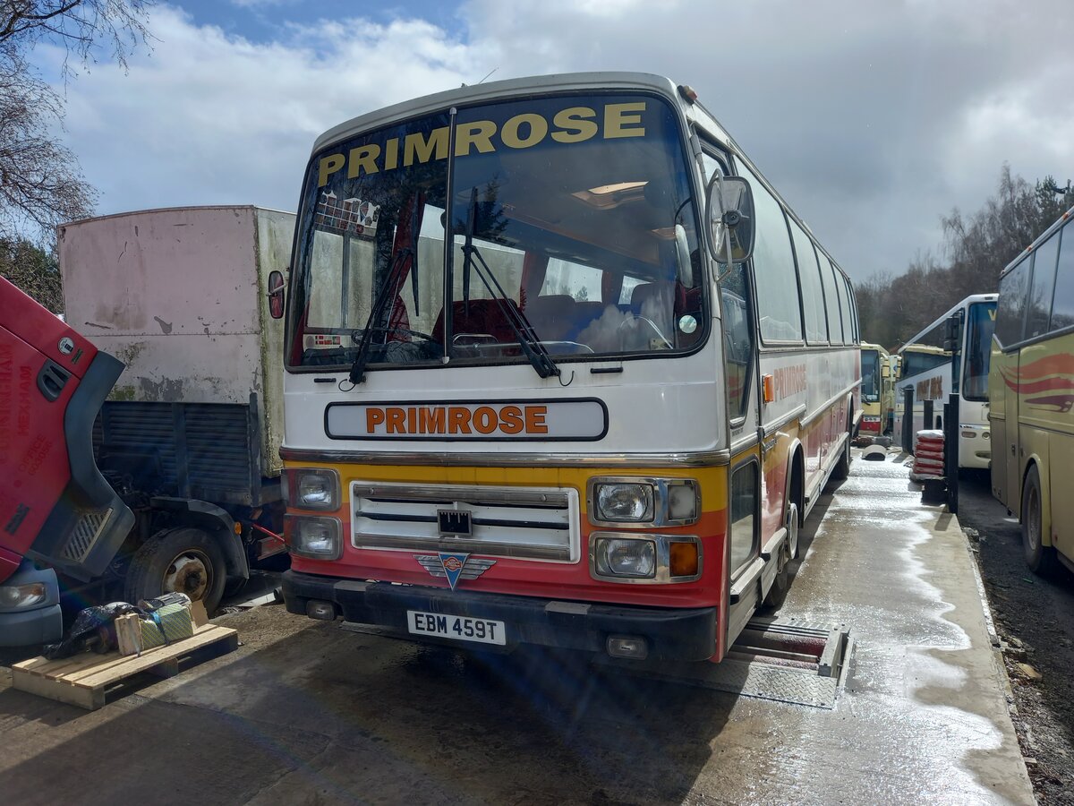 EBM 459T
1979 AEC Reliance
Plaxton Supreme C57F
Randell, London, NW10
Pictured 24th March 2023 at Acomb, Hexham, Northumberland.