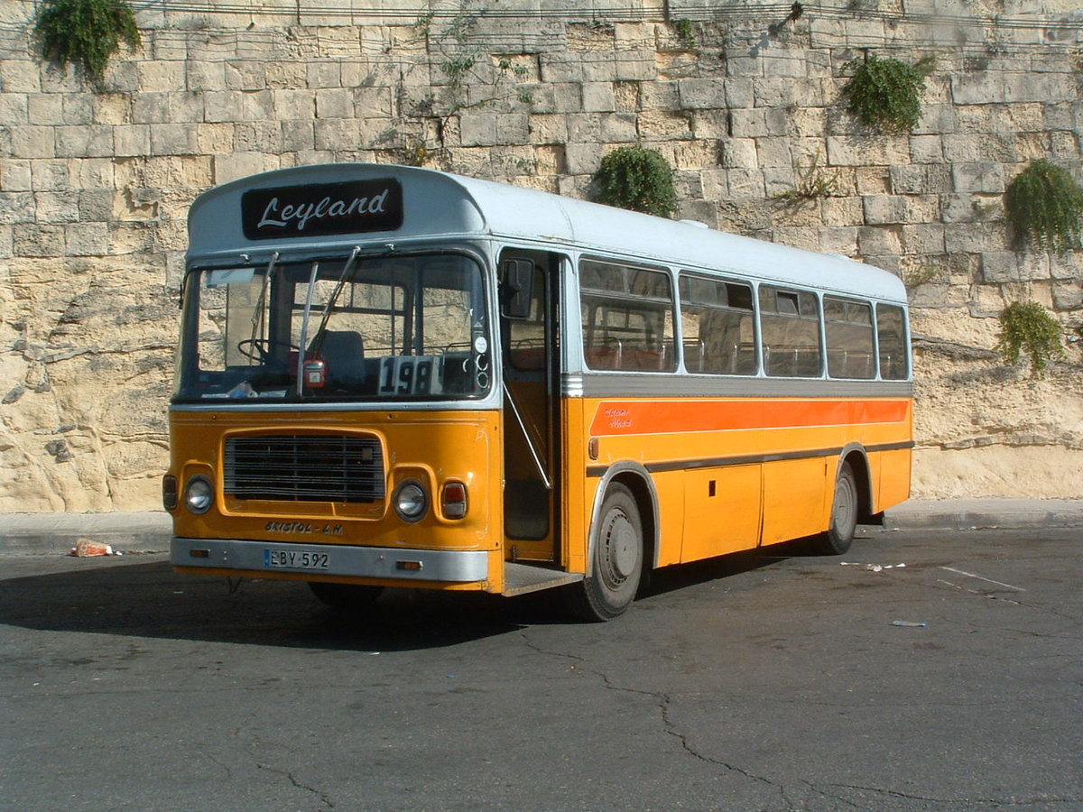 EBY 592
1976 Bristol LH6L
ECW B45F
New to Crosville, Cheshire, UK, as OCA 635P, carrying fleet number SLL635.

Previously registered Y-0592 in Malta.  Photographed 20th October 2009 in Valletta, Malta.
