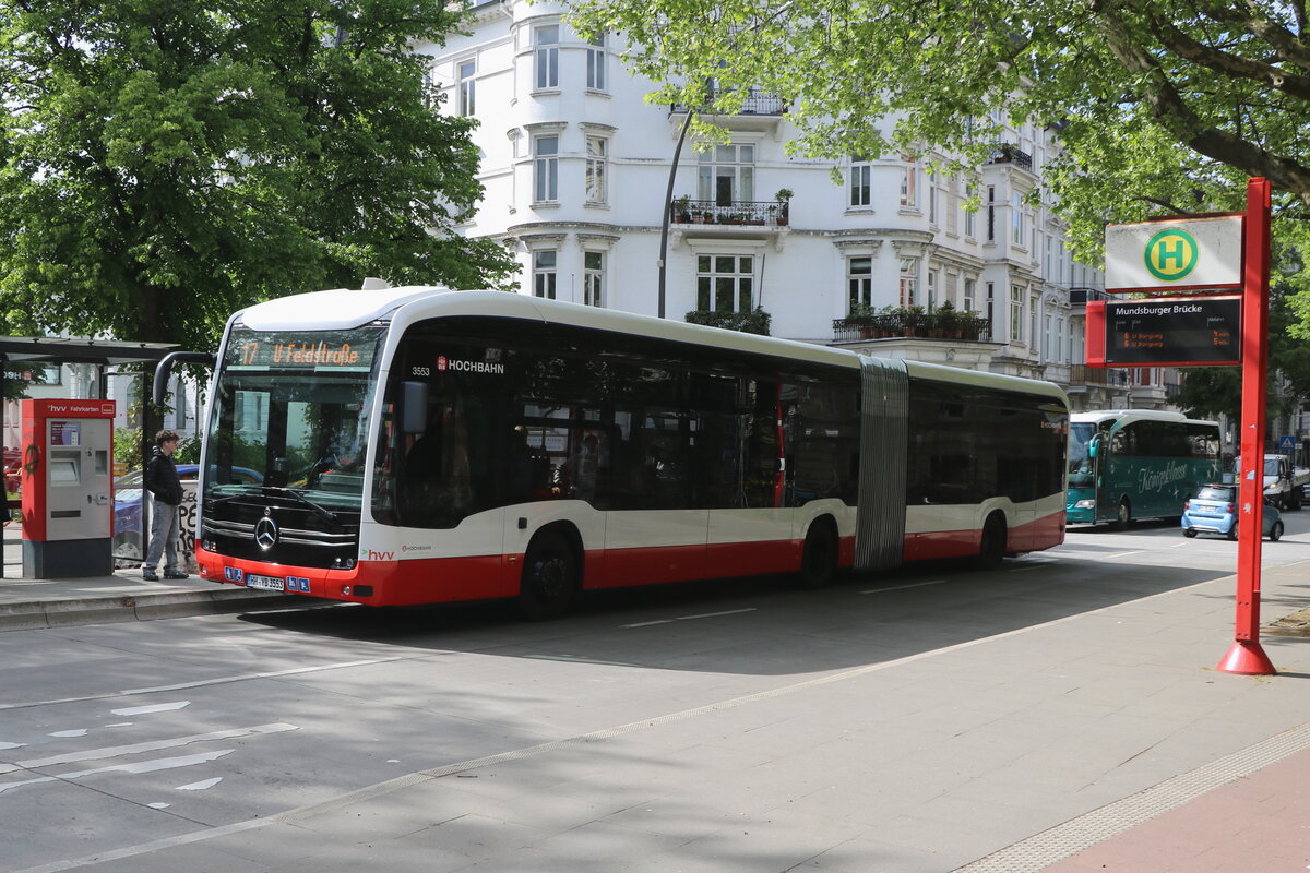 HHA Hamburg - Nr. 3553/HH-YB 3553 - eMercedes am 8. Mai 2025 in Hamburger, Mundsburger Damm (Aufnahme: Martin Beyer)