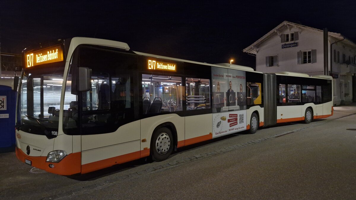 Mercedes-Benz Citaro G C2, SO 172038, in Deitingen Bahnhof, als Ersatzverkehr Solothurn-Luterbach-Deitingen, Busbetriebe Solothurn und Umgebung, Aufgenommen am 2. April 2026