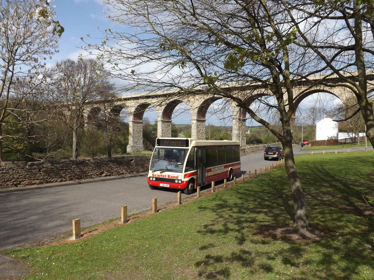 YJ06 YRD
2006 Optare Solo (Slimline)
Optare B25F
New to Shamrock, Ponypridd, Wales.

Photographed on layover at Bishop Auckland, County Durham, England on Saturday 22nd April 2017.
Behind is Newton Cap Viaduct, once a two track rail line and which now carries the main A689 road out of Bishop Auckland.