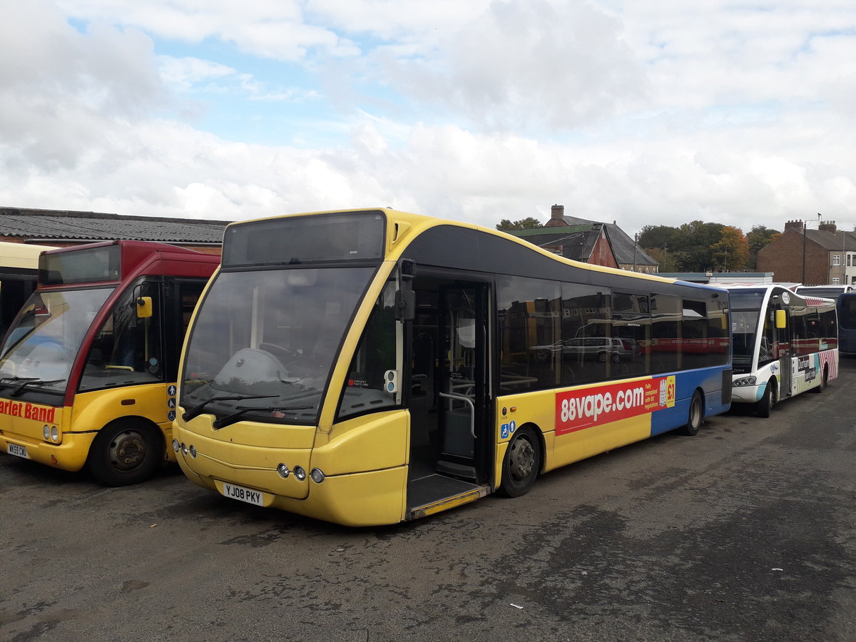 YJ08 PKY
2008 Optare Versa
Optare B37F
Scarlet Band Bus & Coach Limited, West Cornforth, County Durham, England.

New to Lancashire United as fleet number 245.

Photographed 4th October 2020 at West Cornforth, County Durham, England.