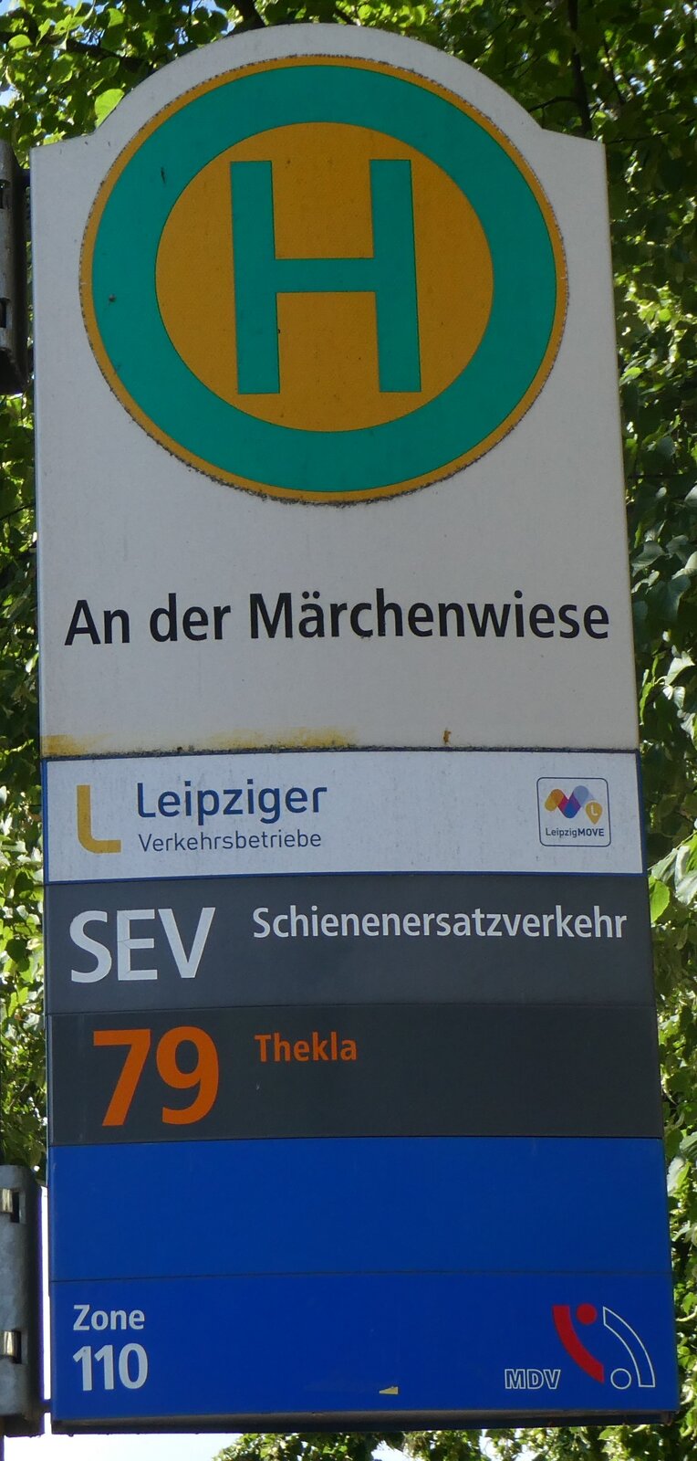 (264'747) - Leipziger Verkehrsbetrieb-Haltestellenschild - Leipzig, An der M�rchenwiese - am 11. Juli 2024