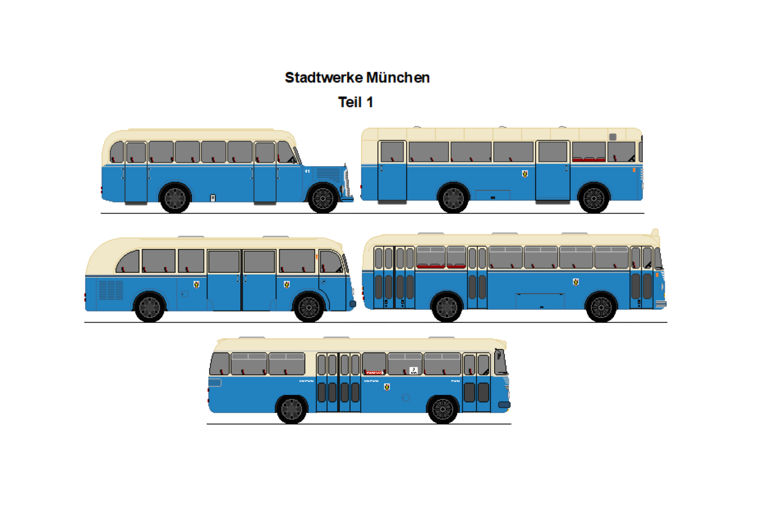 SWM M�nchen - Daimler O 3750 + B�ssing 4500 T + Krauss-Maffei KMO 131 + B�ssing 6000 T + Krauss-Maffei KMO 120