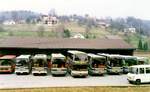 (MD383) - Aus dem Archiv: V�gtli, Seewen - diverse Mercedes und Dr�gm�ller im April 1987 in Seewen, Garage