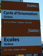 (243'741) - BALLESTRAZ-Haltestellenschilder - Gr�ne, Cycle d'Orientation + Gr�ne, Ecoles - am 11. Dezember 2022