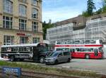 (249'866) - Motorworld, Kemptthal - International (ex US-Schulbus) + Nr. 601/ZH 147'239 - B�ssing (ex WV Winterthur Nr. 601; ex WV Winterthur Nr. 201; ex Amt f�r Luftverkehr, Z�rich Nr. 47; ex Swissair, Z�rich Nr. 23) am 12. Mai 2023 in Kemptthal, Motorworld