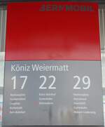 (201'445) - BERNMOBIL-Haltestellenschild - K�niz, Weiermatt - am 4.