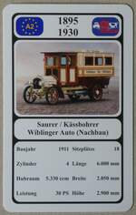 (275'547) - Quartett-Spielkarte mit Saurer / K�ssbohrer Wiblinger Auto (Nachbau) von 1911 am 13.