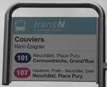 (257'560) - transN-Haltestellenschild - Marin-�pagnier, Couviers - am 11.