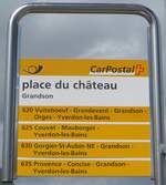 (172'966) - PostAuto-Haltestellenschild - Grandson, place du ch�teau - am 13. Juli 2016