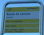 (201'754) - PostAuto-Haltestellenschild - Evol�ne, Route de Lannaz - am 24.