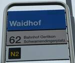 (256'335) - ZVV-Haltestellenschild - Z�rich, Waidhof - am 21.