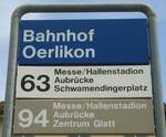 (134'867) - ZVV-Haltestellenschild - Z�rich-Oerlikon, Bahnhof - am 10.