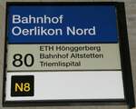 (243'495) - ZVV-Haltestellenschild - Z�rich, Bahnhof Oerlikon Nord - am 7.