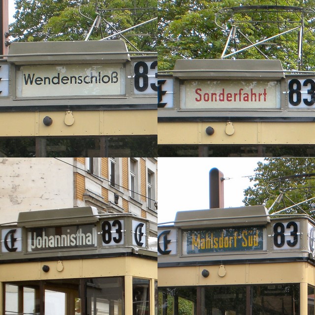 Verschiedene Zielschilder beim Tw 5984 bei der Themenfahrt August 2009